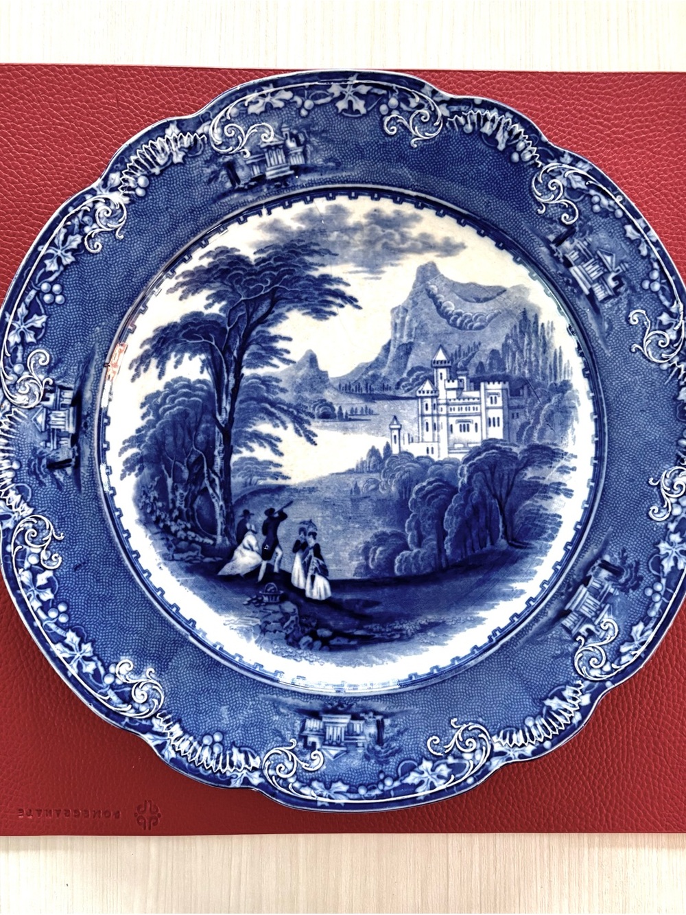 Vintage Staffordshire Flow Blue ironstone charger plate Jenny Lind pattern